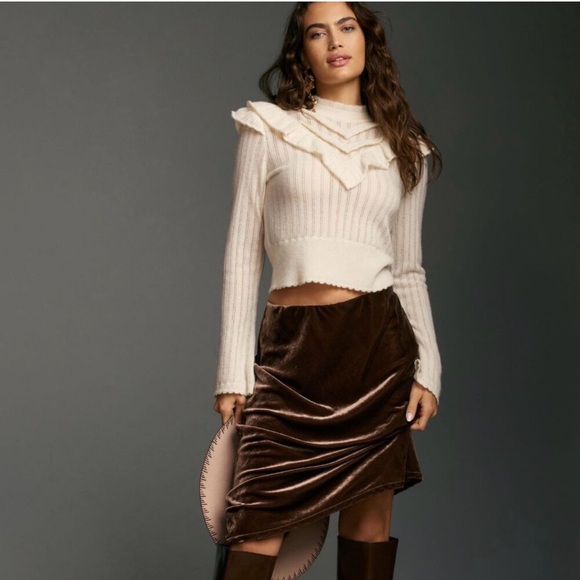 Anthropologie Cashmere Collection Victoria Ruffle Pullover Sweater Ivory Sz Xl - Picture 3 of 9